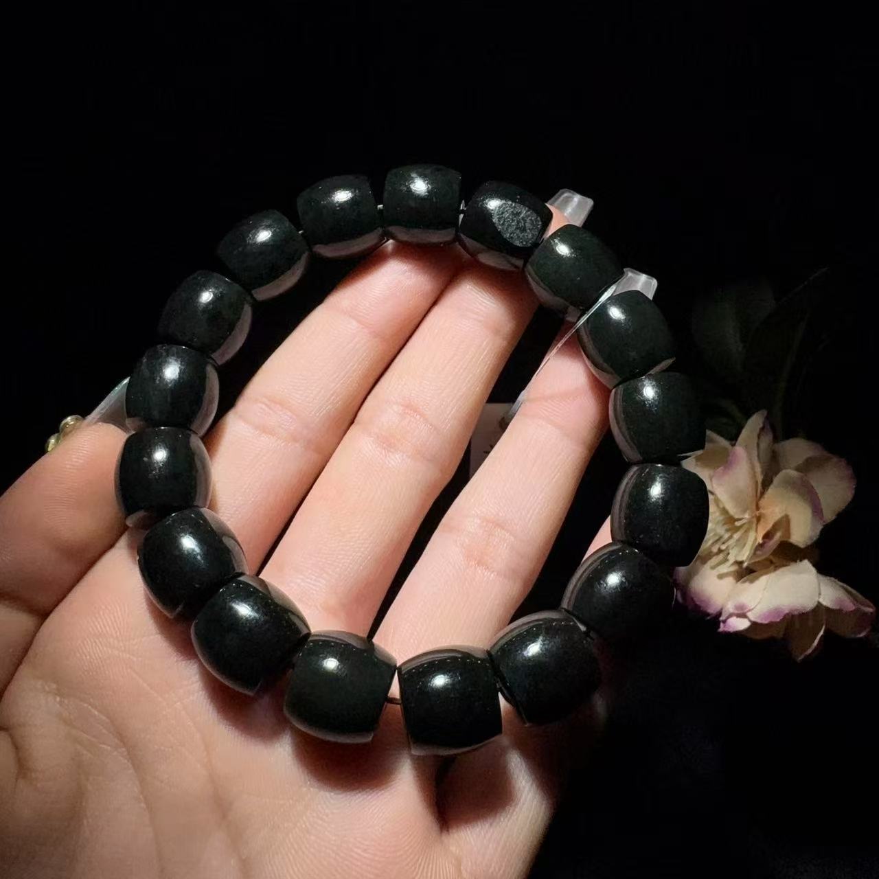 和田玉 黑青 原皮 手串 12-13mm