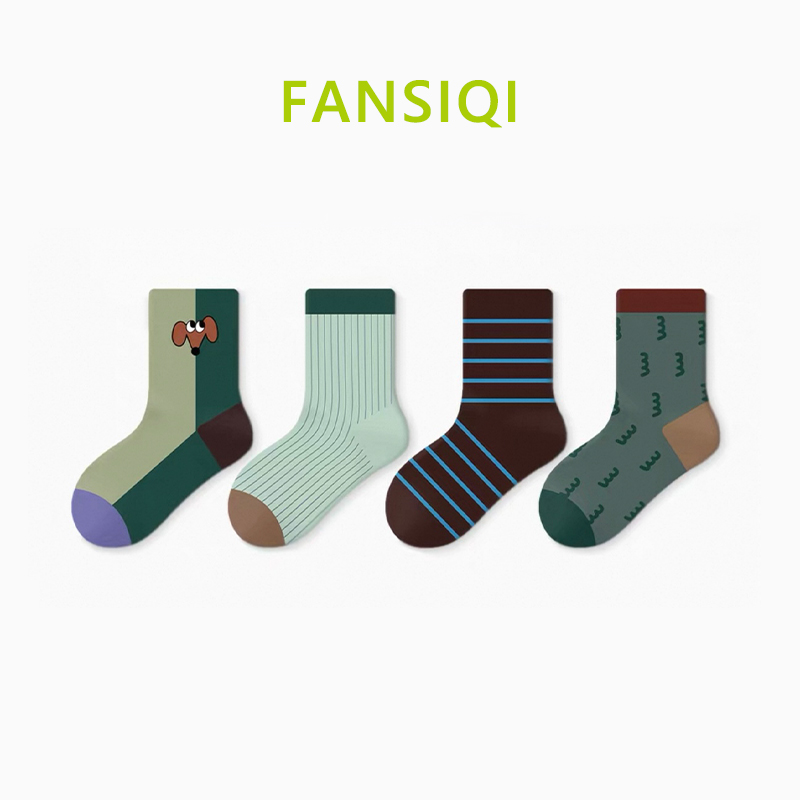 儿童袜子2025秋冬新款拼色小狗短袜棉男童袜子百搭防臭运动袜