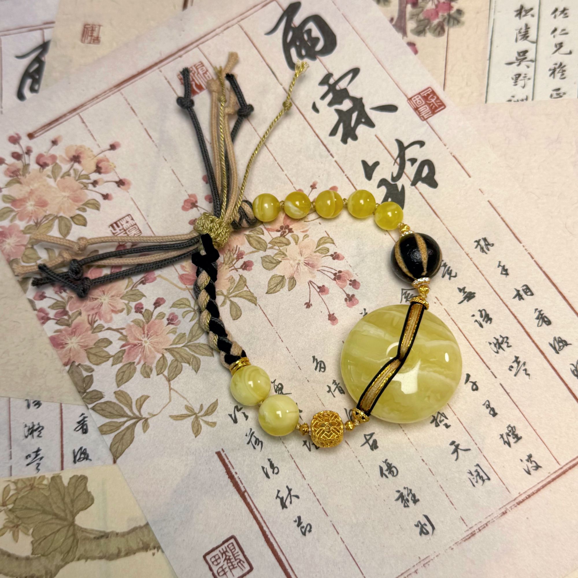 【Y】ZX209801蜜蜡俄料白花蜡扣子手绳diy玛瑙珠珠8-10mm+7-10g