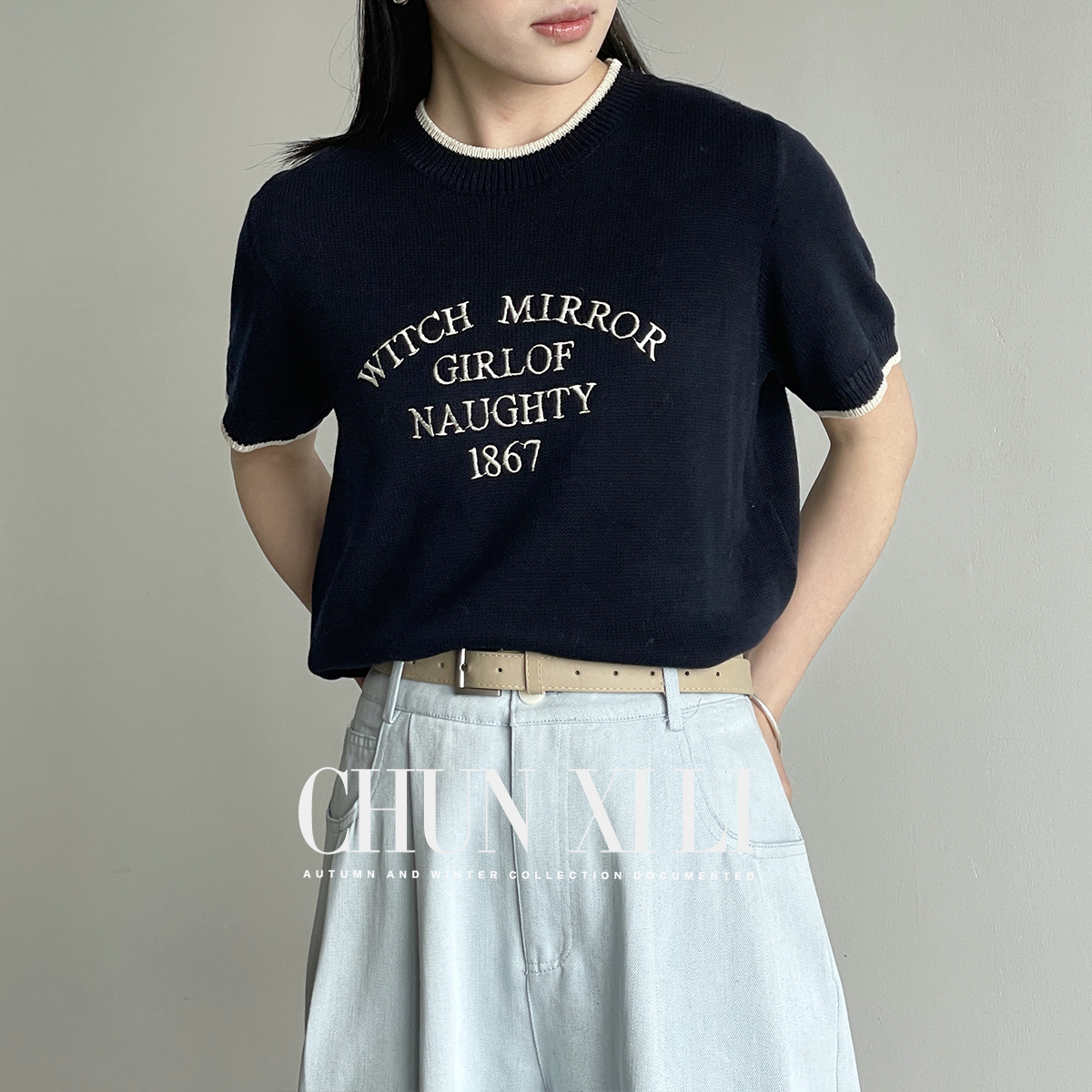 CHUNXILI/春熙里 简约气质针织刺绣短袖 B00S51005