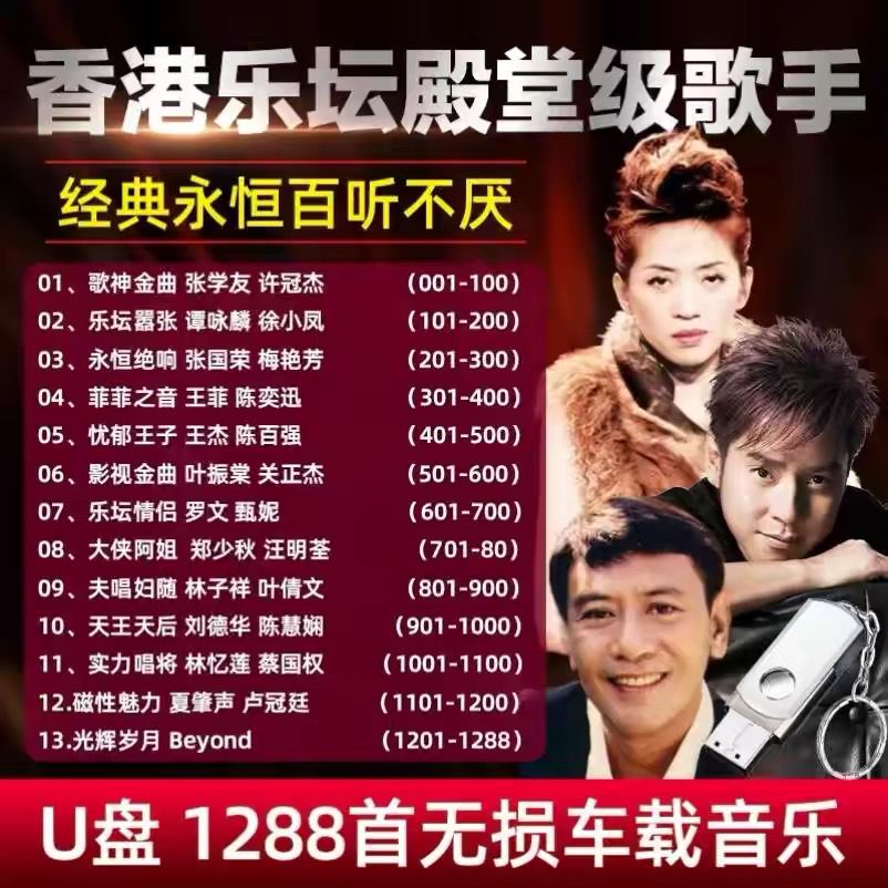 香港殿堂级老歌手张学友许冠杰谭咏麟张国荣林子祥车载音乐U盘MP3