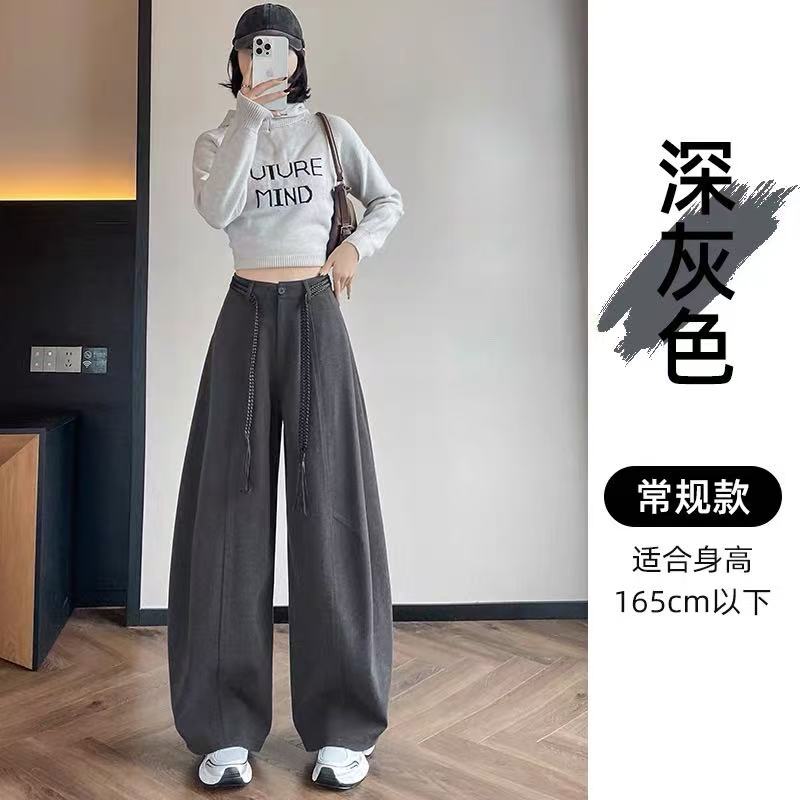 羊毛毛呢裤女加绒加厚高腰宽松西装阔腿裤直筒休闲弯刀裤加绒裤1