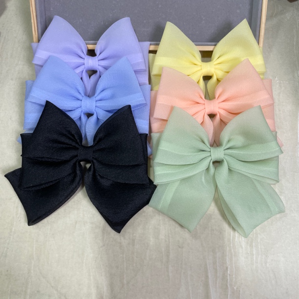 韩版手工弹簧夹网红发夹泡泡纱蝴蝶结甜美少女风头饰发卡日韩时尚