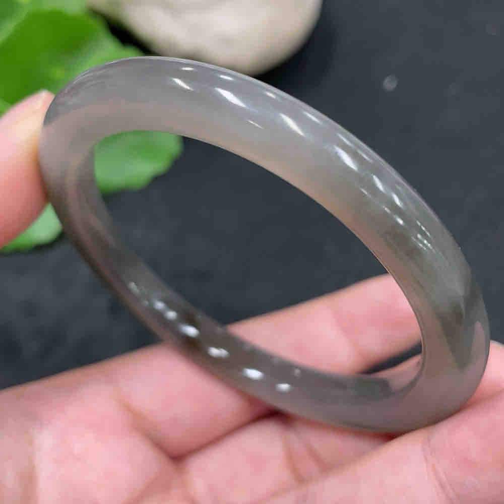 天然和田玉高冰烟紫半山水意境正圈手镯和田玉正圈手镯 圈口54.3 