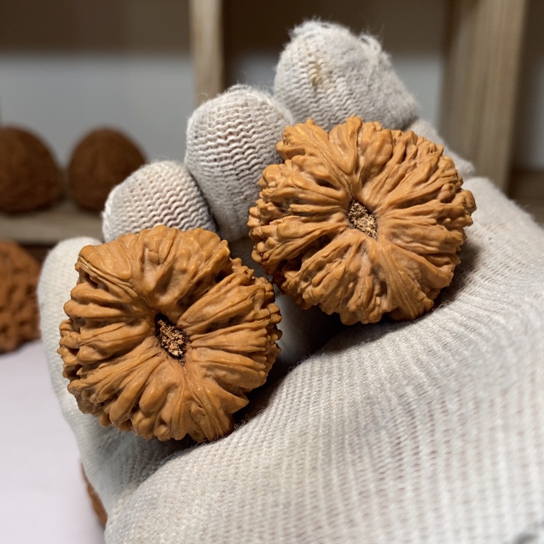 文玩核桃吊坠37姜黄皮凹底带黄