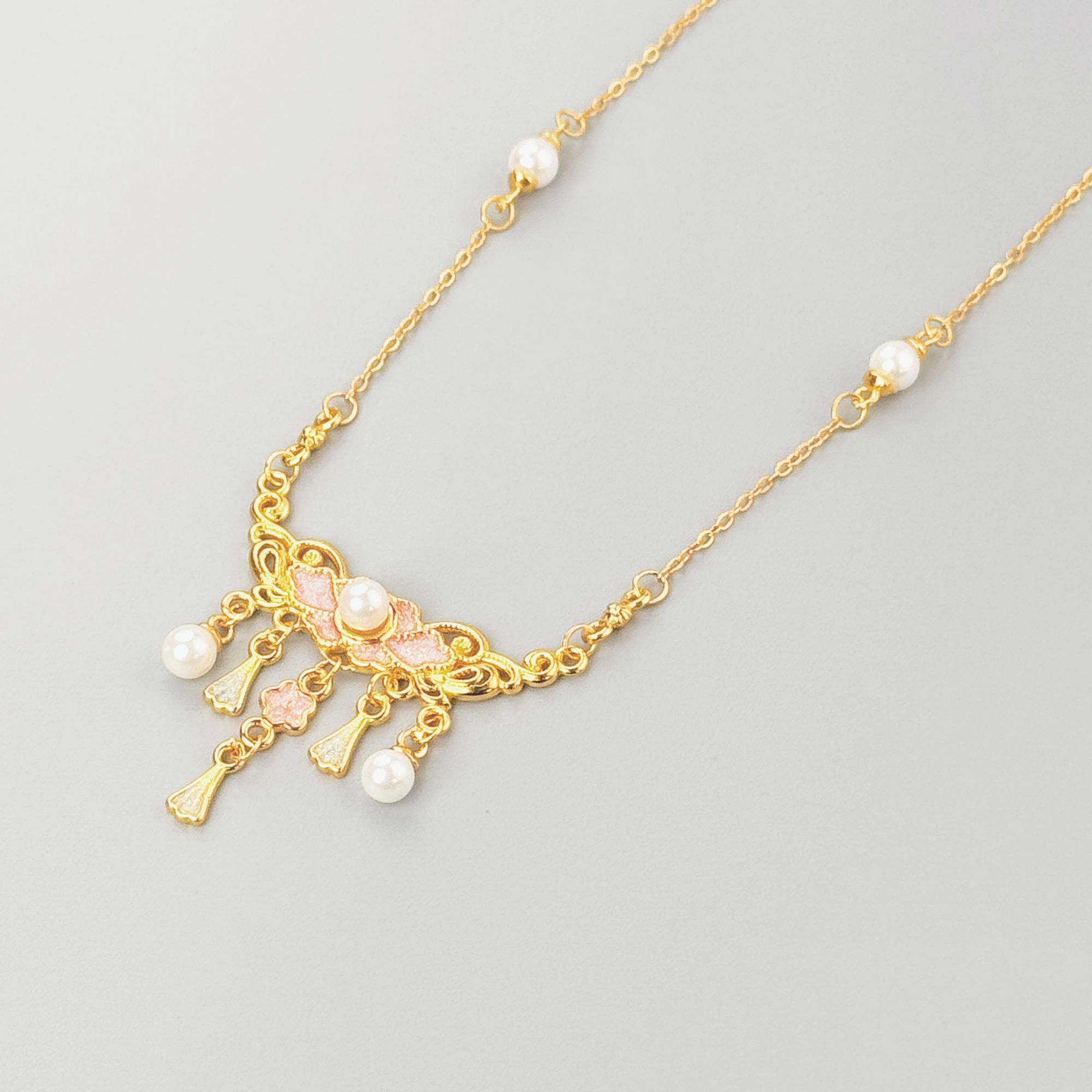 坠链均925银仿珍珠 芍药古法吊坠项链·纯银·熹棠气质纯银时尚百搭