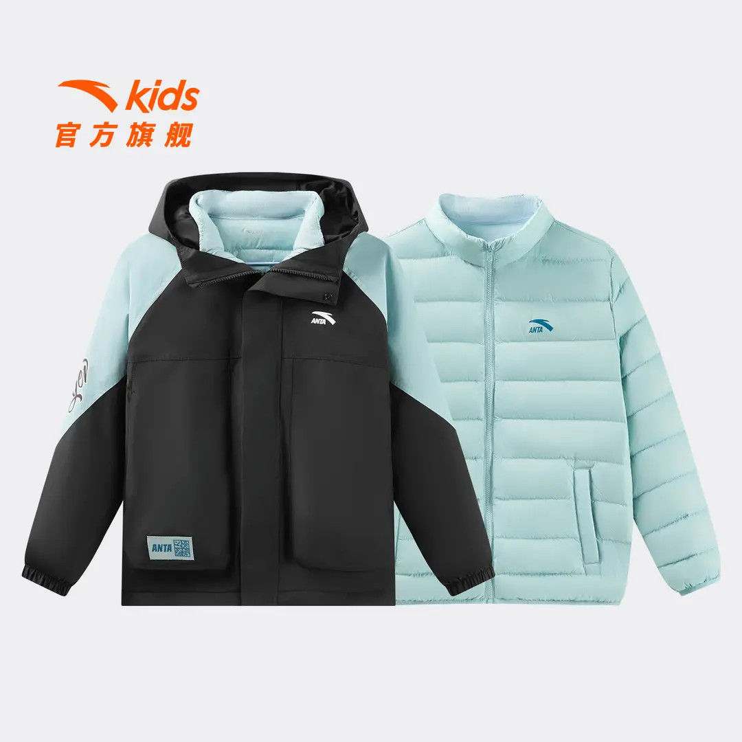 安踏儿童两件套男大童上衣2025冬款青少年四防羽绒服352618601
