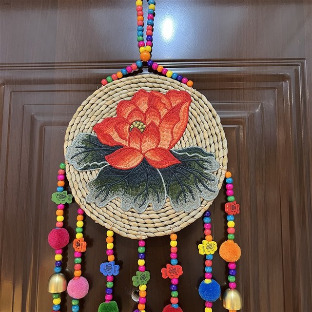 荷花风铃挂件手工编织刺绣加大客厅卧室挂件家居阳台庭院风铃装饰