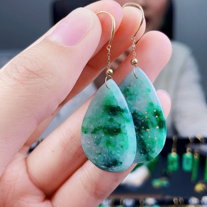 翡翠耳饰18K金镶嵌饰品