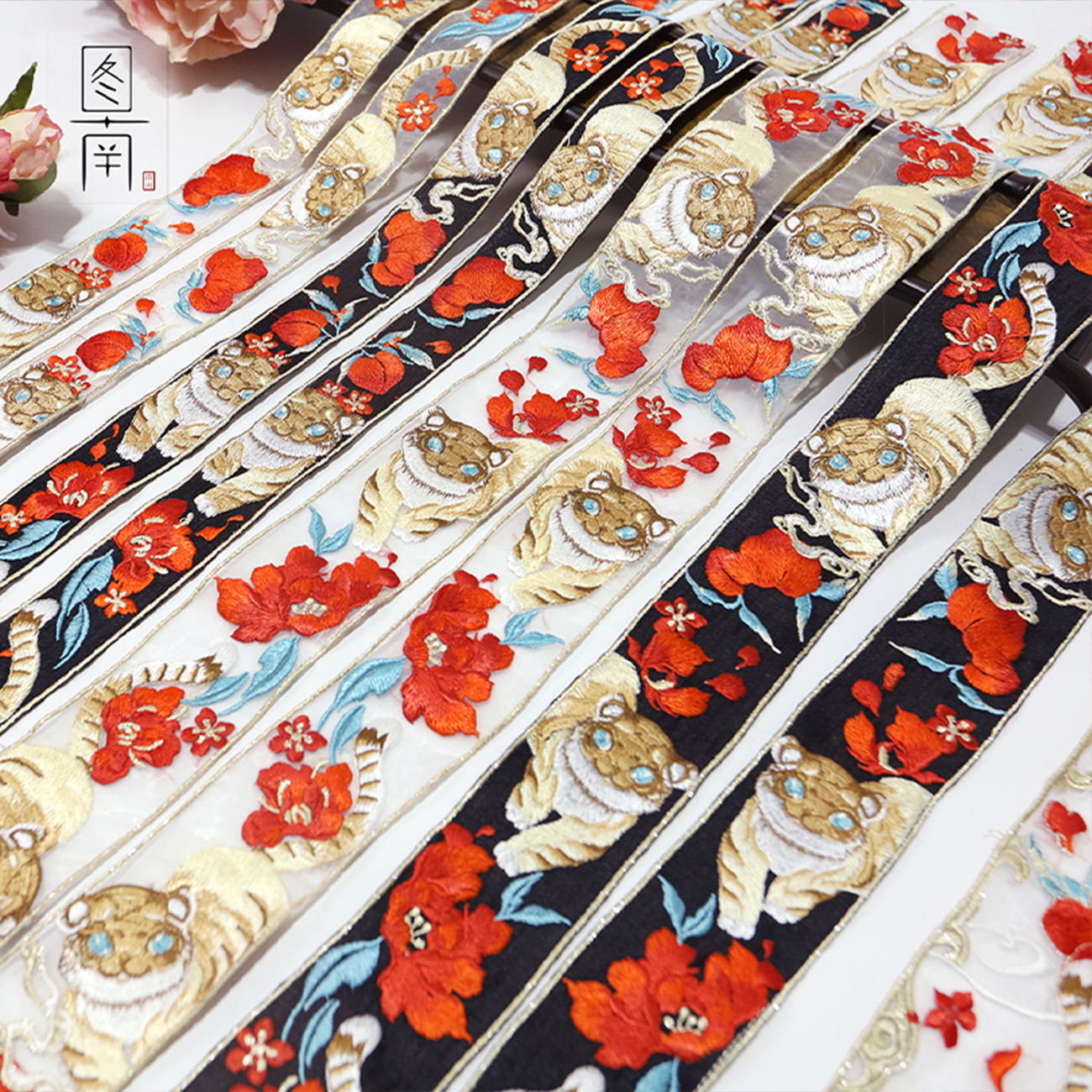 绣花领口边条蕾丝辅料国风汉服领口刺绣布贴纱花边刺绣边diy装饰