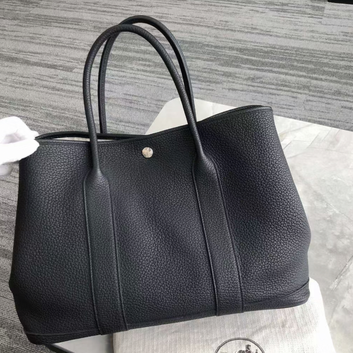 99新 Hermes/爱马仕 HZ爱马仕 花园36黑银扣tc皮x手提包