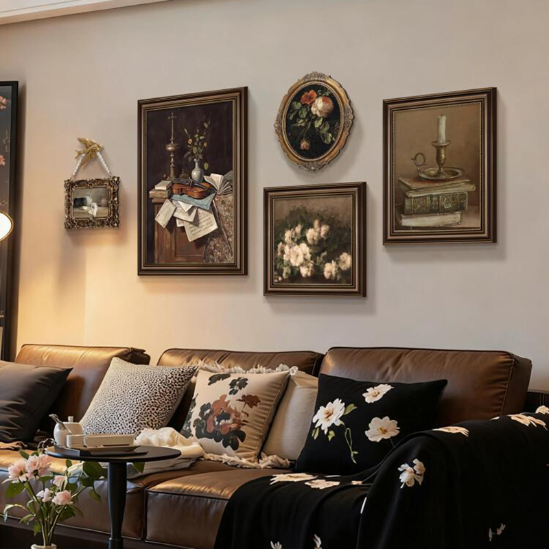 美式客厅装饰画沙发背景墙挂画法式复古油画高级感组合壁画中古风