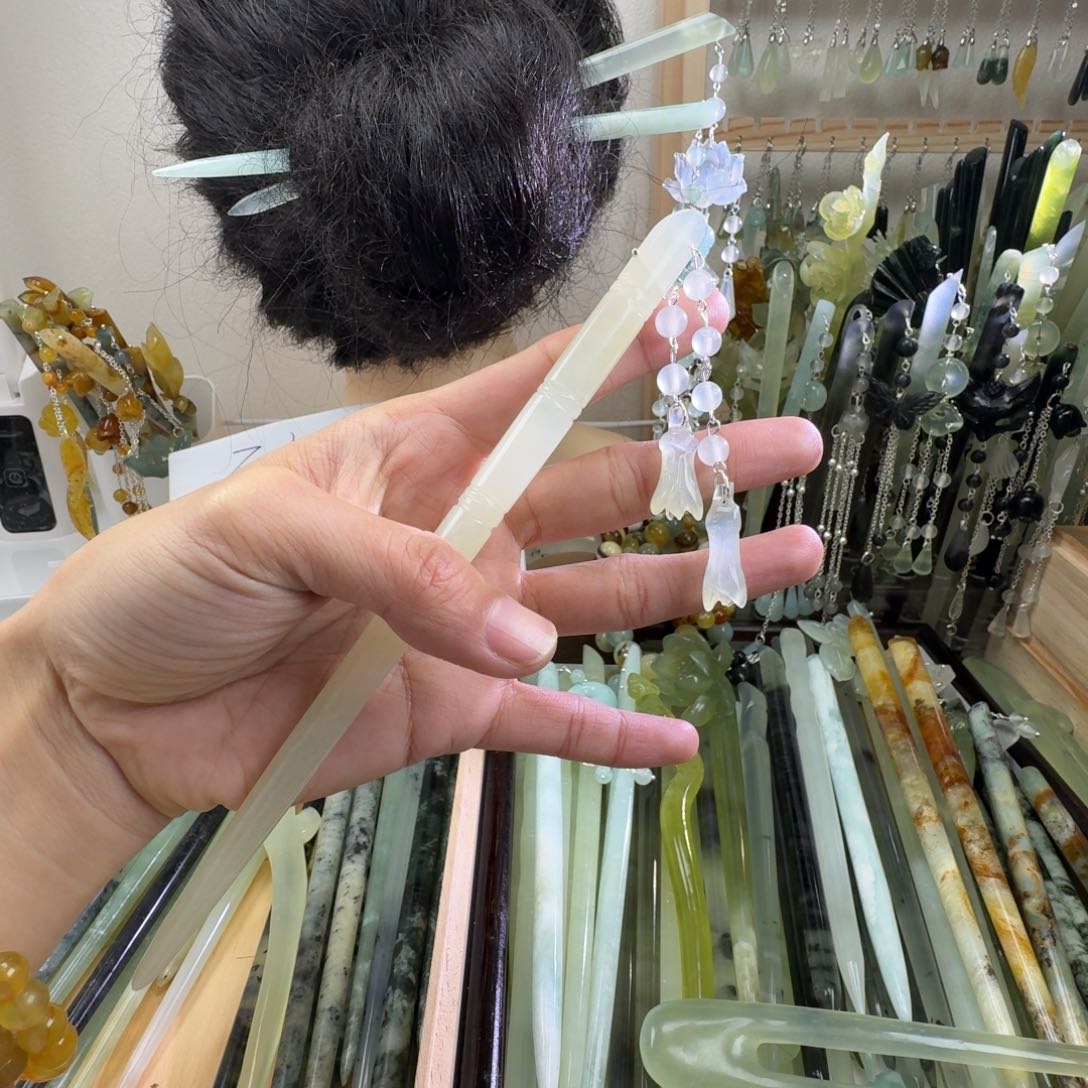 蛇纹石玉发饰未镶嵌长度19