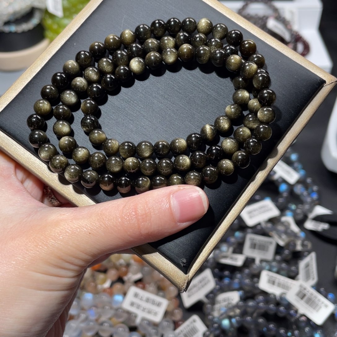 黑曜岩未镶嵌手链多圈金曜石6m+