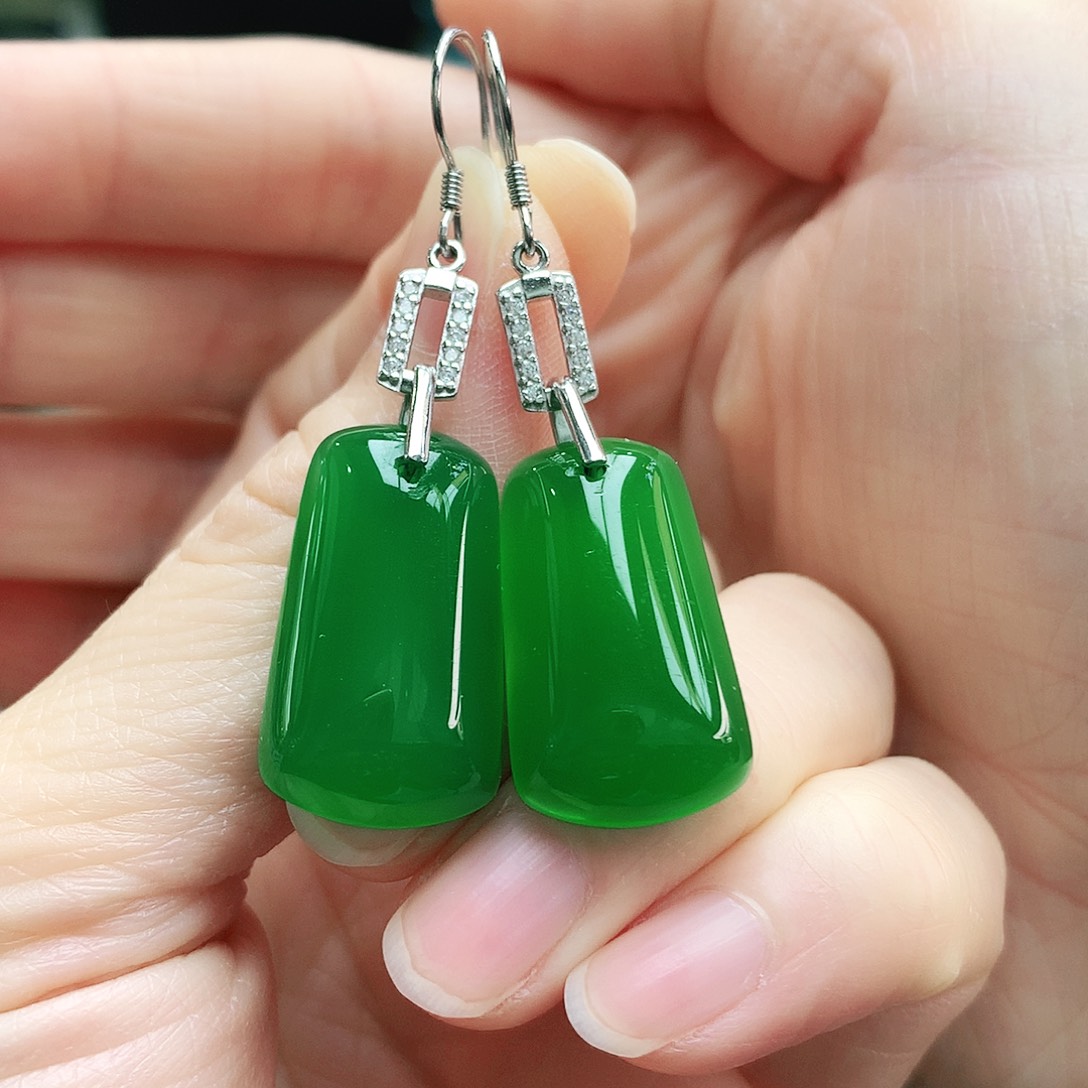 玛瑙/玉髓耳钉银S925镶嵌