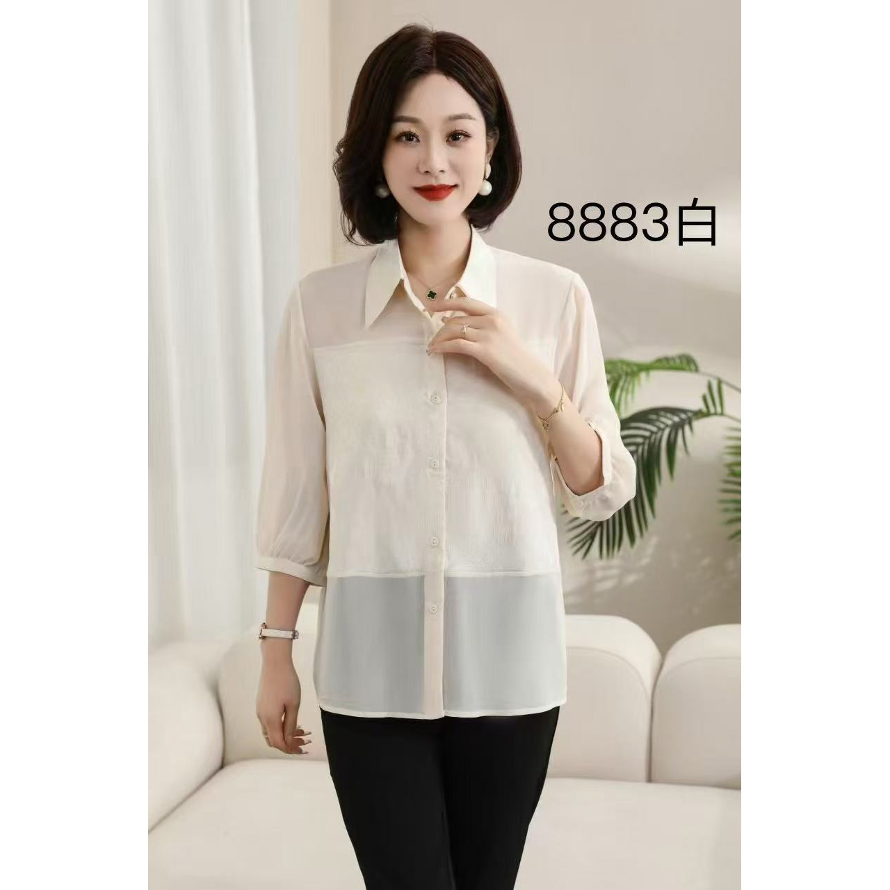 8883夏季翻领单排扣纯色衬衫
