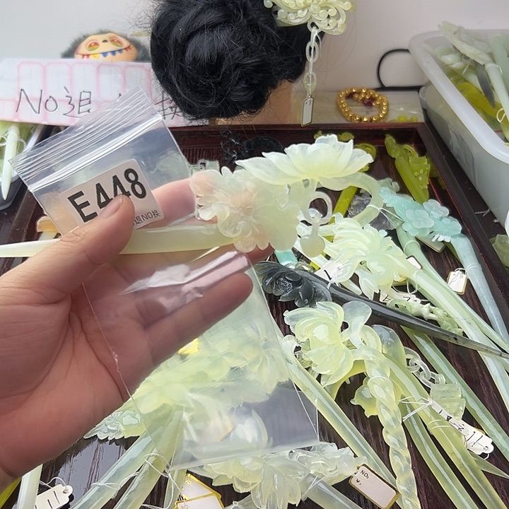 合金蛇纹石玉发饰品**香