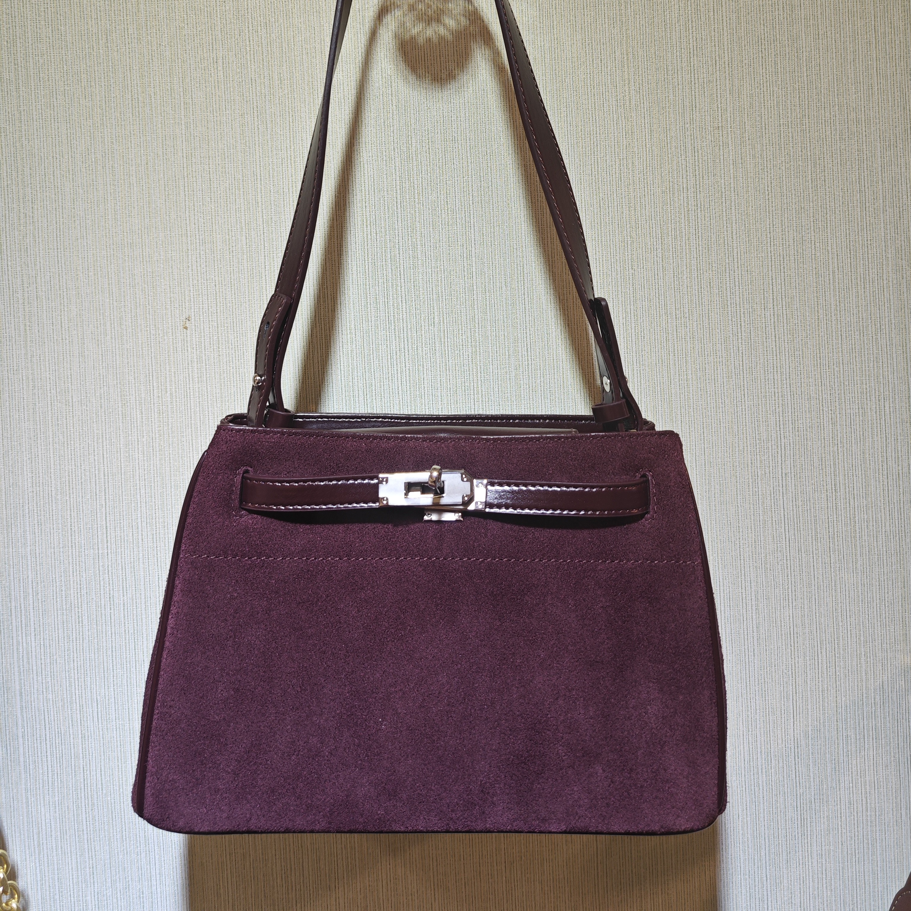 棕色拉链单肩款磨砂牛皮手提包包斜挎包单肩斜挎包