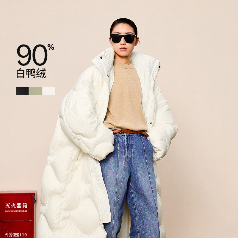 【SAMUEL系列】LESS冬季羽绒服女白鸭绒宽松连帽外套女2OAC12010
