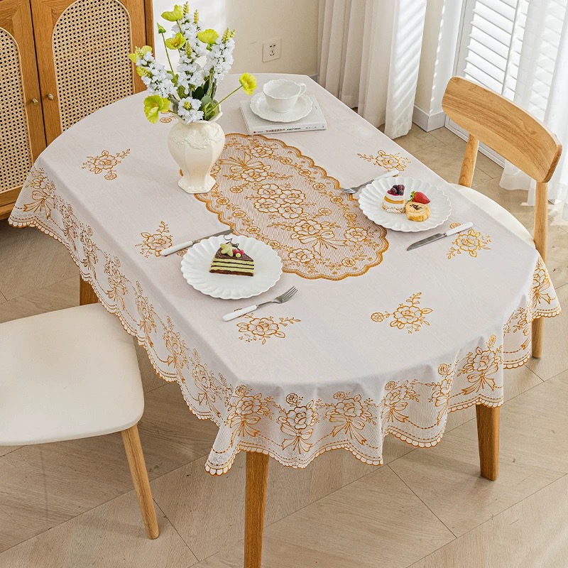 【椭圆桌】135X180蝴蝶结新款椭圆金桌布茶几布餐桌布防水防油