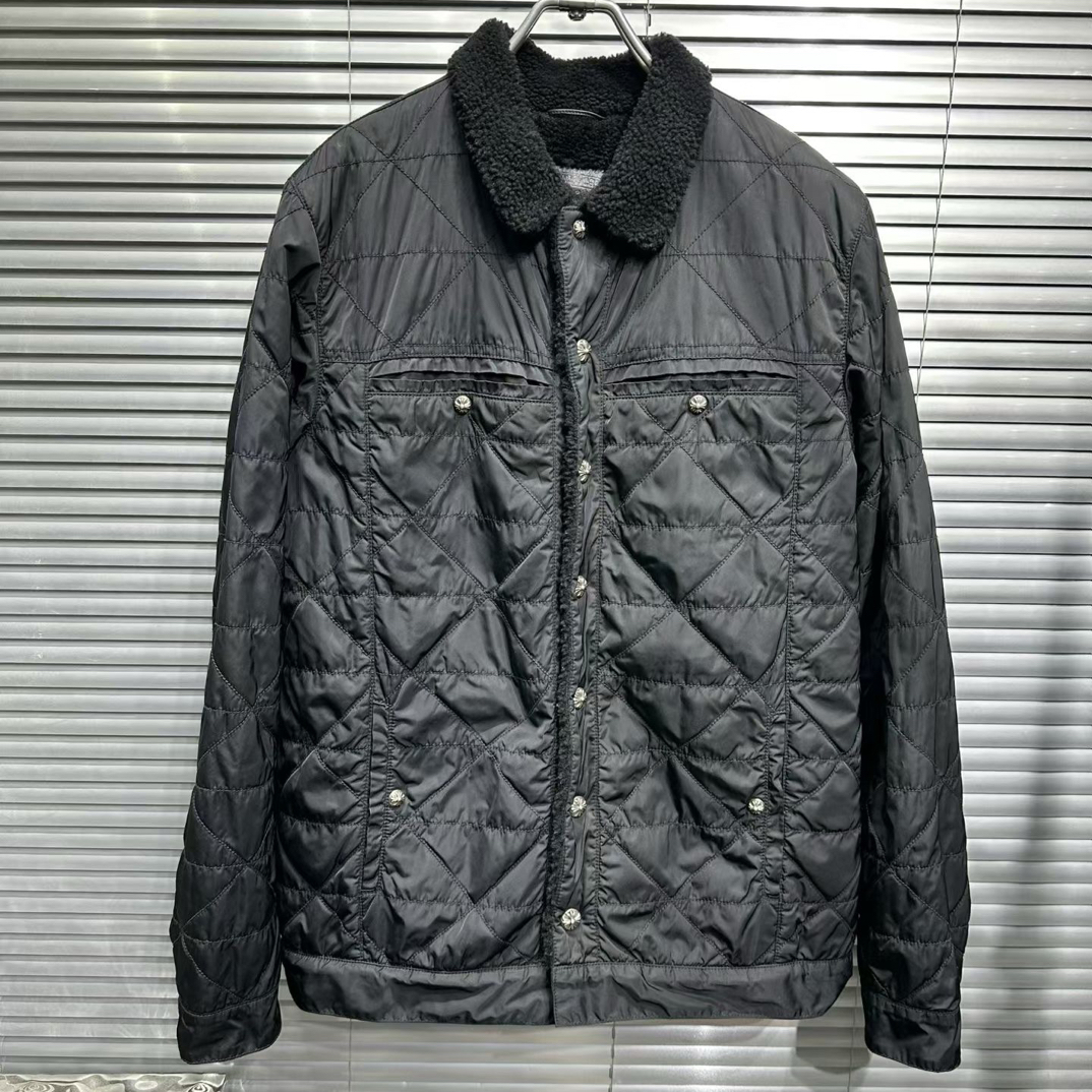 未使用 Chrome Hearts/克罗心 高价重工毛领菱形羊羔毛棉衣L码