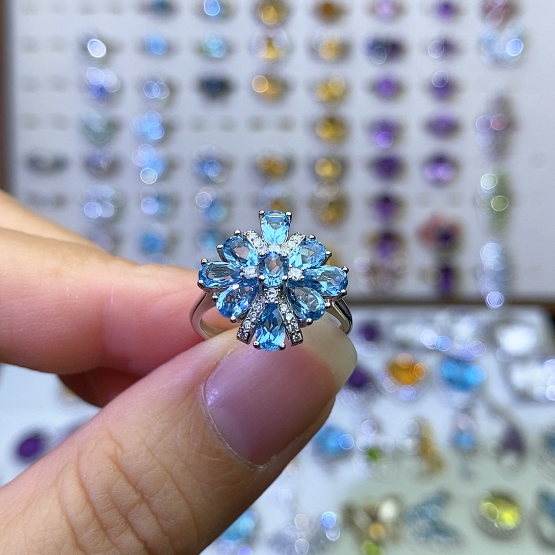银S925镶嵌戒指托帕石一物一证