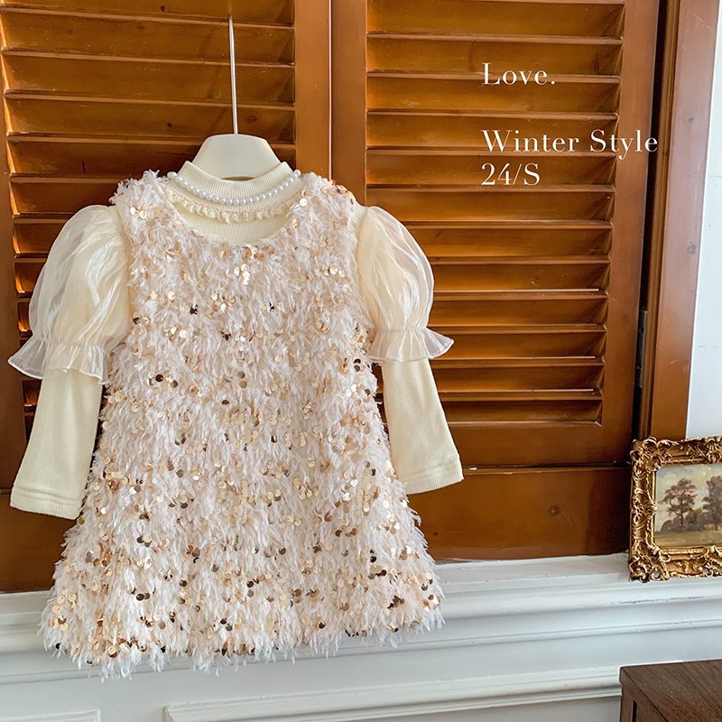 【本妈】"暮兮"加绒打底上衣+无袖亮片羽毛流苏连衣裙HC8621 29'9