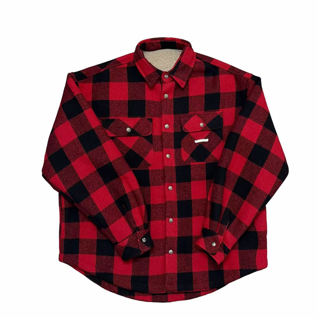 [C]红黑大格纹美式儿童加绒厚款翻领衬衫休闲外套（暖暖冬日）