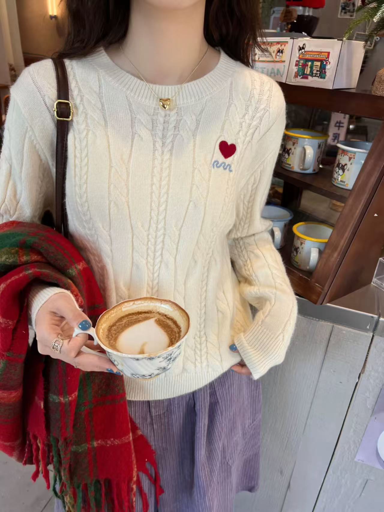 【爱心圆领】秋冬刺绣麻花打底衫女春季新款毛衣内搭修身显瘦上衣