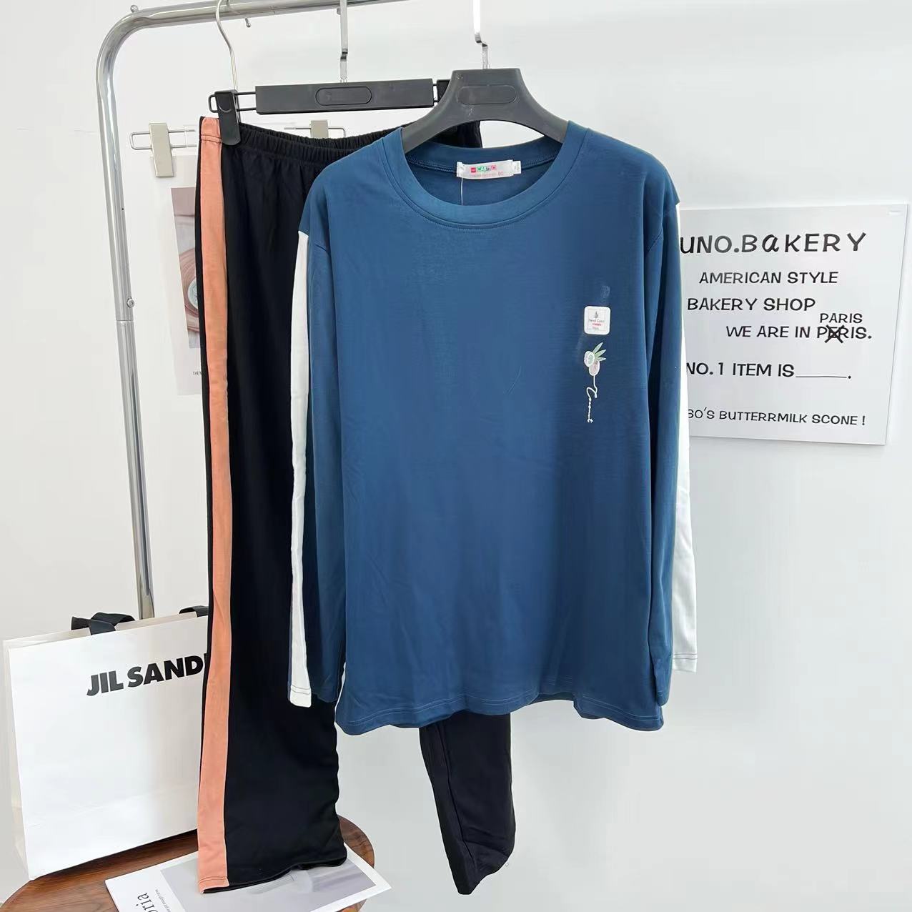 情侣款2024秋季拼接袖长裤长袖家居服亲子A2275