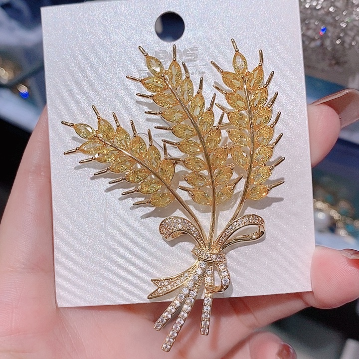 锆石铜合金麦穗胸针