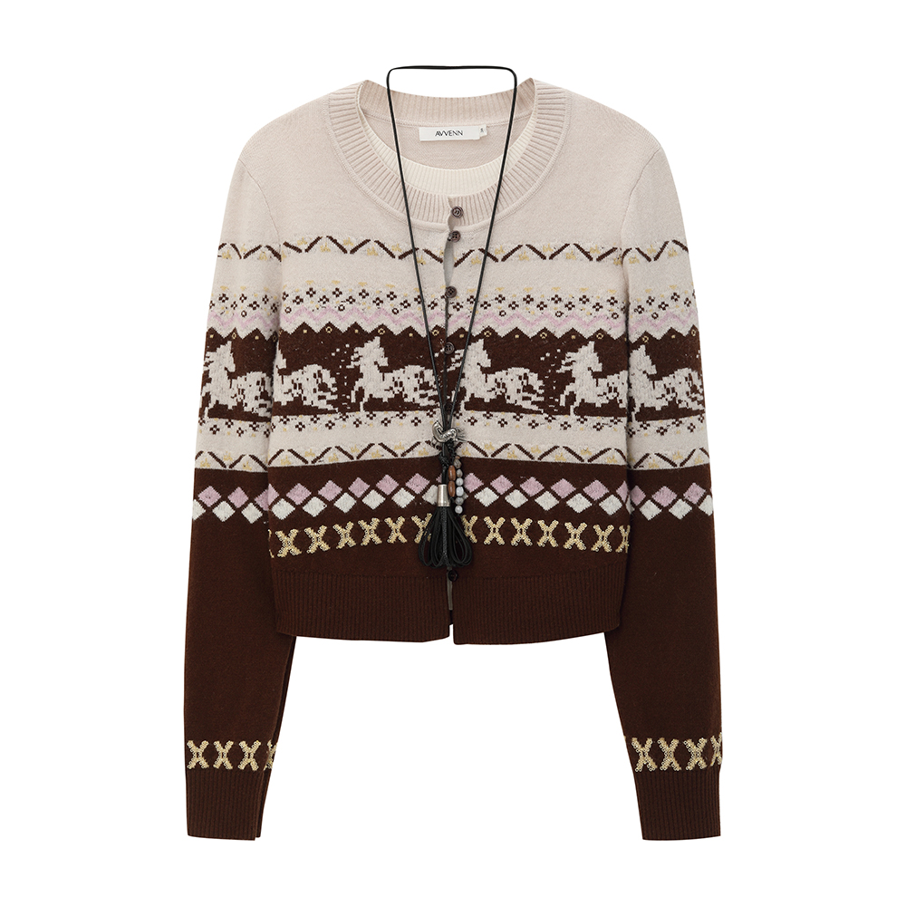 AVVENN 26春 新品  提花珠片绣假两件设计针织衫开衫 AK10601656