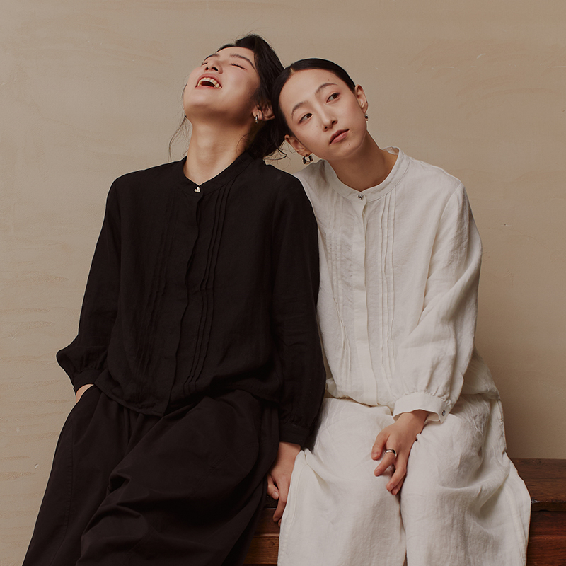 绽放504朵【黑白灰系列·知识分子】法国亚麻显瘦设计感长袖衬衫
