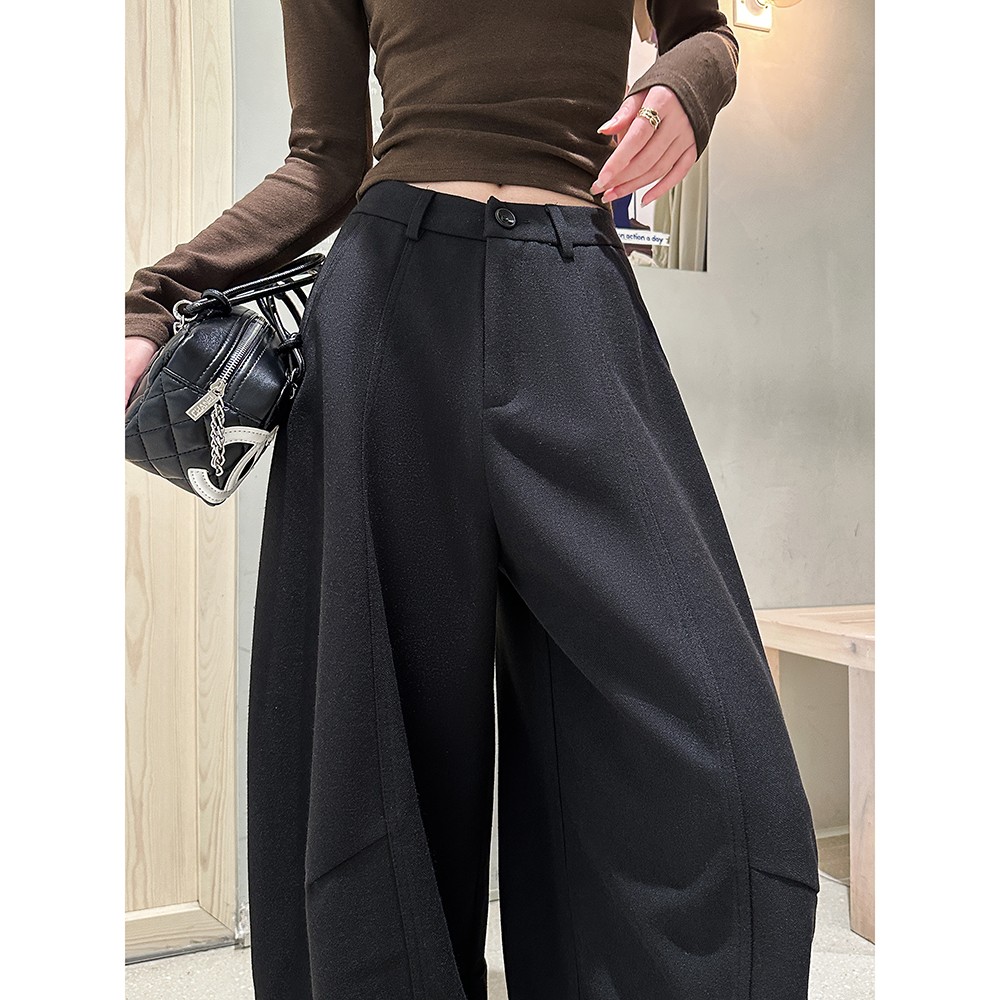 【羊毛蚕丝+运费险】秋冬新款阔腿弯刀裤厚款慵懒风休闲裤女裤子XM2