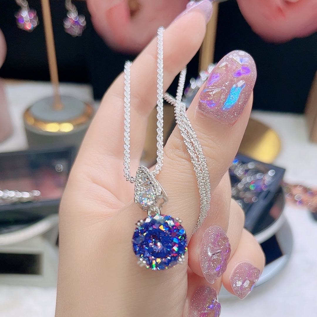 非金属合成锆石项链 666紫色高档烟花切项链