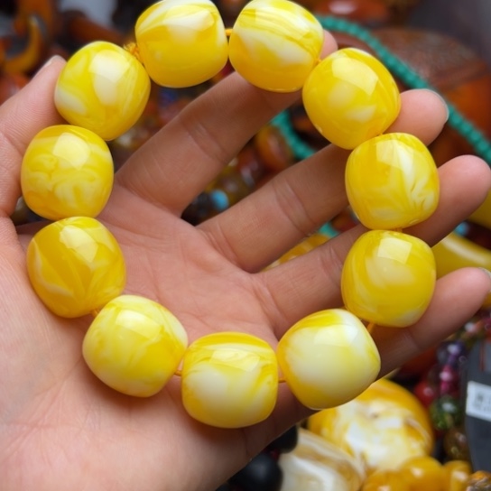 琥珀（花珀）手串未镶嵌蜜蜡