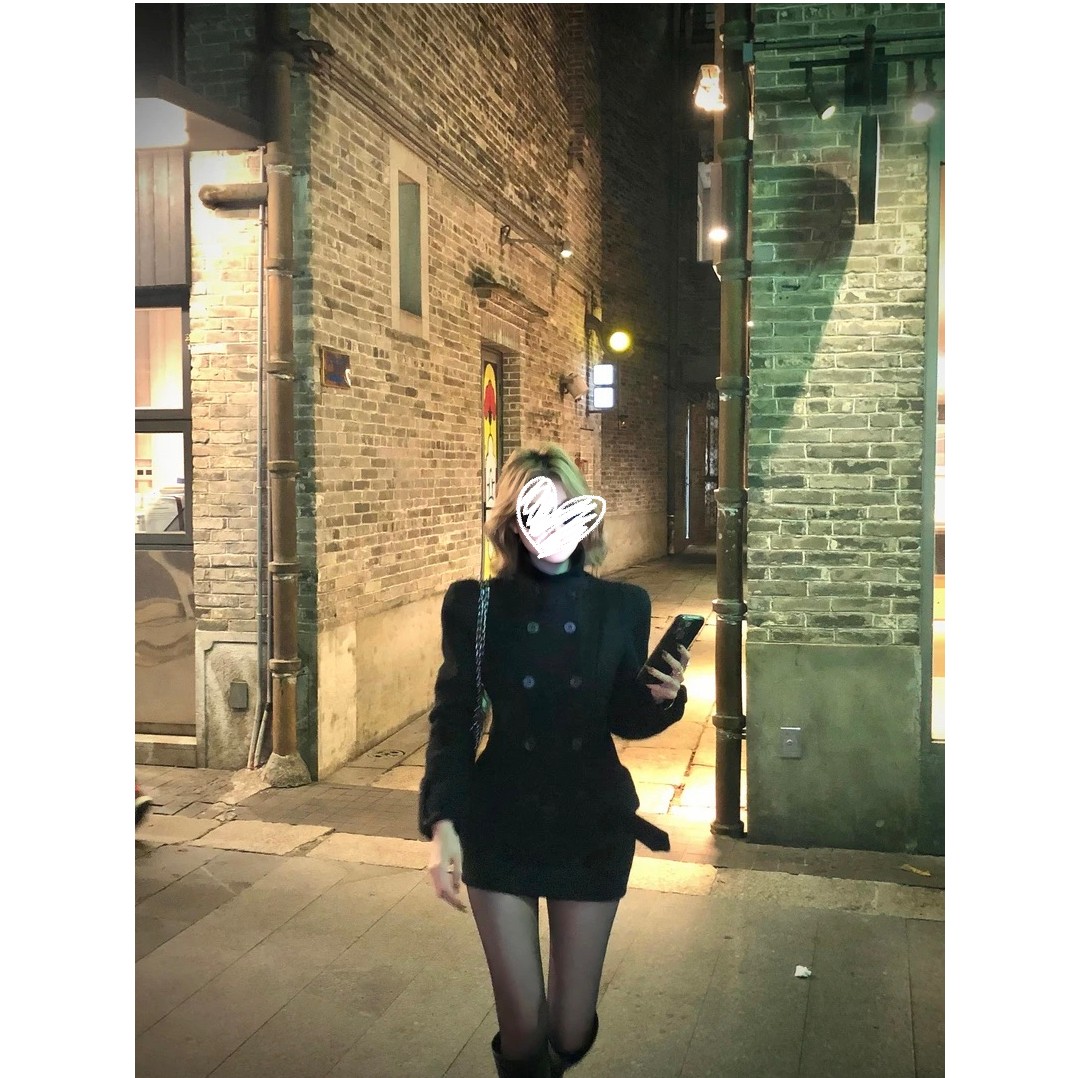 【伦敦日记】收腰毛呢外套修身中长款上衣+半裙韩系女主千金感套装