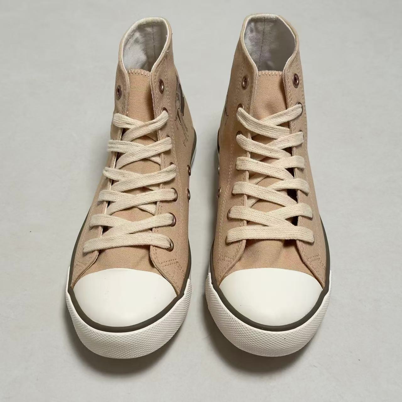 外贸日单春秋季透气中高帮女鞋帆布鞋日系卡通百搭休闲鞋舒适板鞋