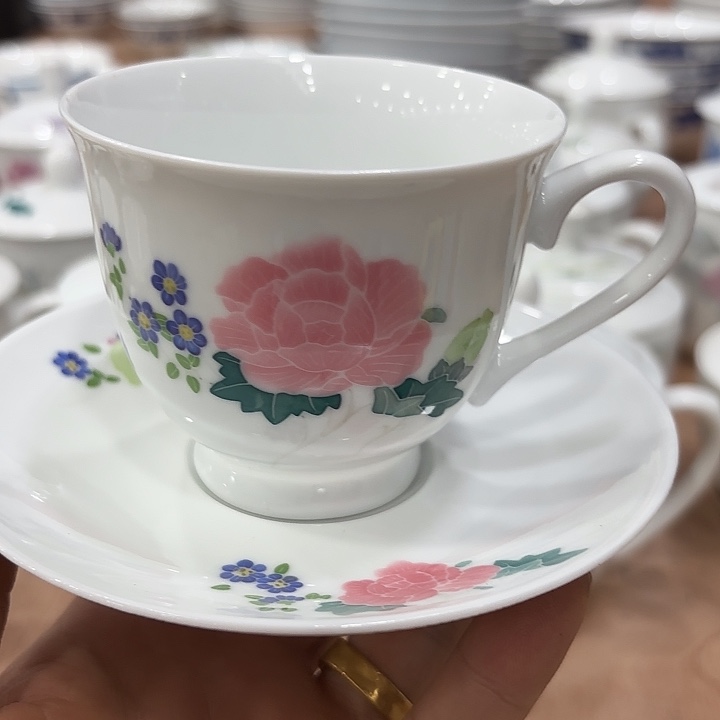 咖啡杯碟咖啡杯，碟芙蓉花，手绘