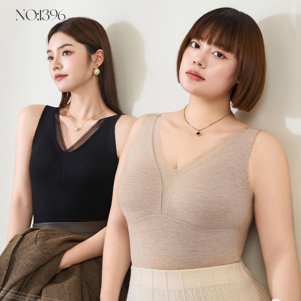 1396法式蕾丝V领绵蚕丝德绒保暖背心女内搭带胸垫发热肌底衣马甲