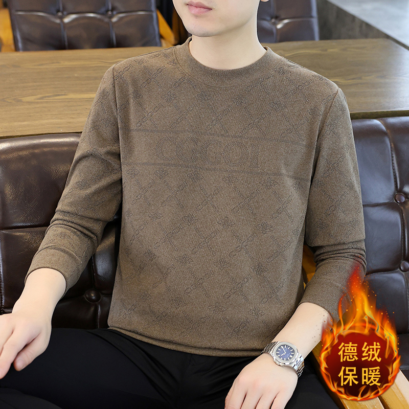 【高品质】2025秋冬季加厚条纹德绒卫衣男士休闲套头圆领打底衫2666