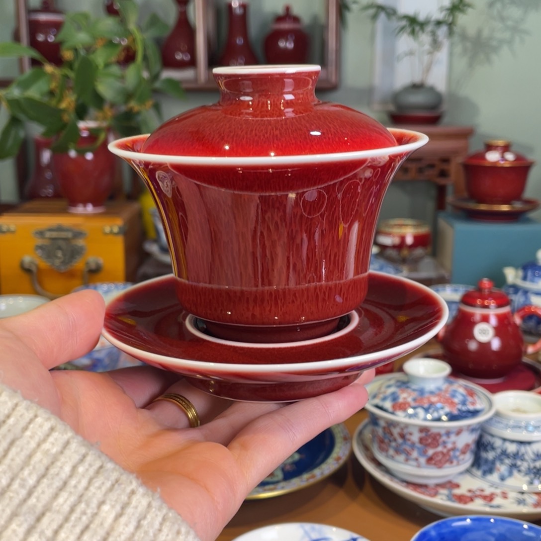 清欢雅玩原矿郎红福利马蹄盖碗