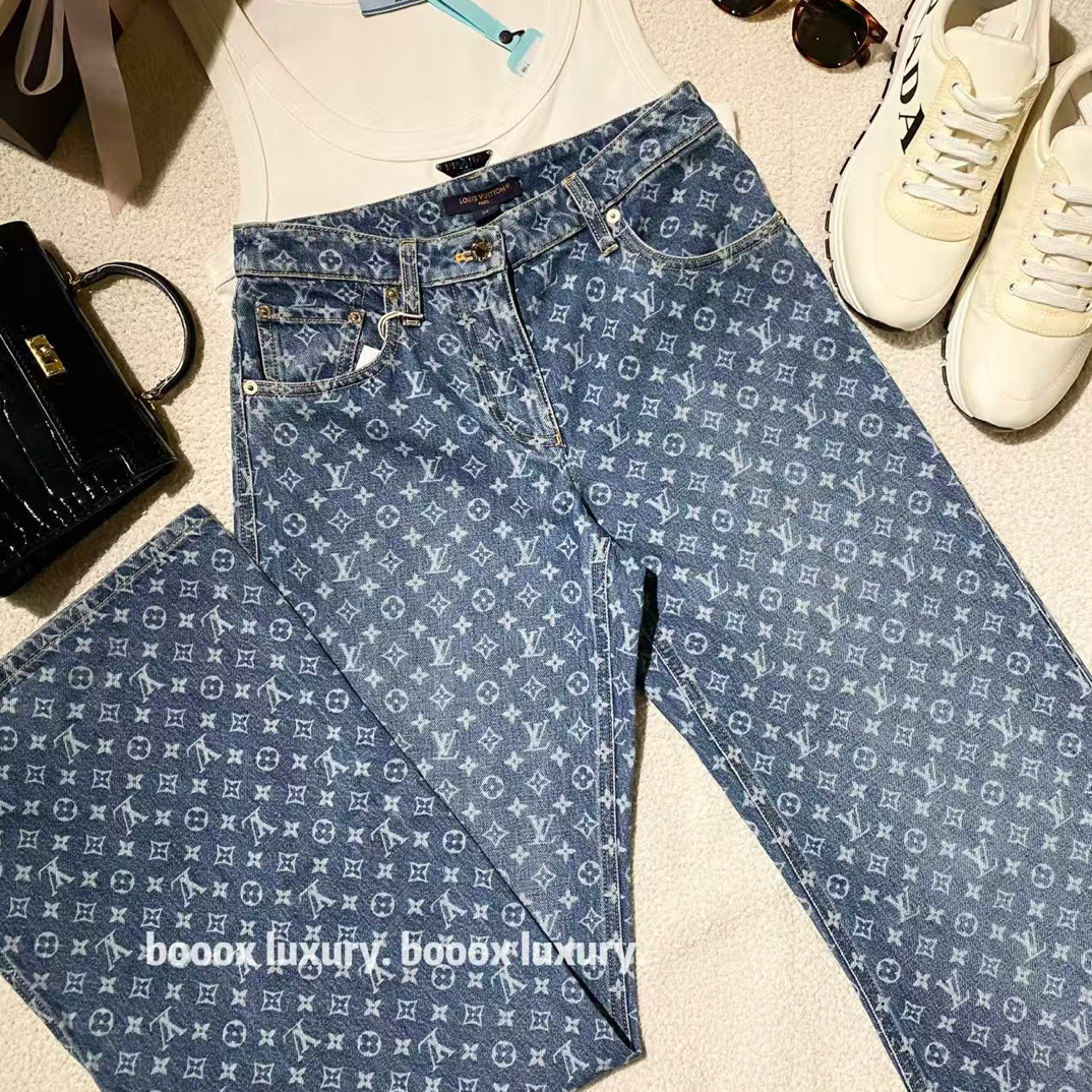 未使用 LouisVuitton/路易威登  yy1474 棉 25ss满印牛仔裤 34码