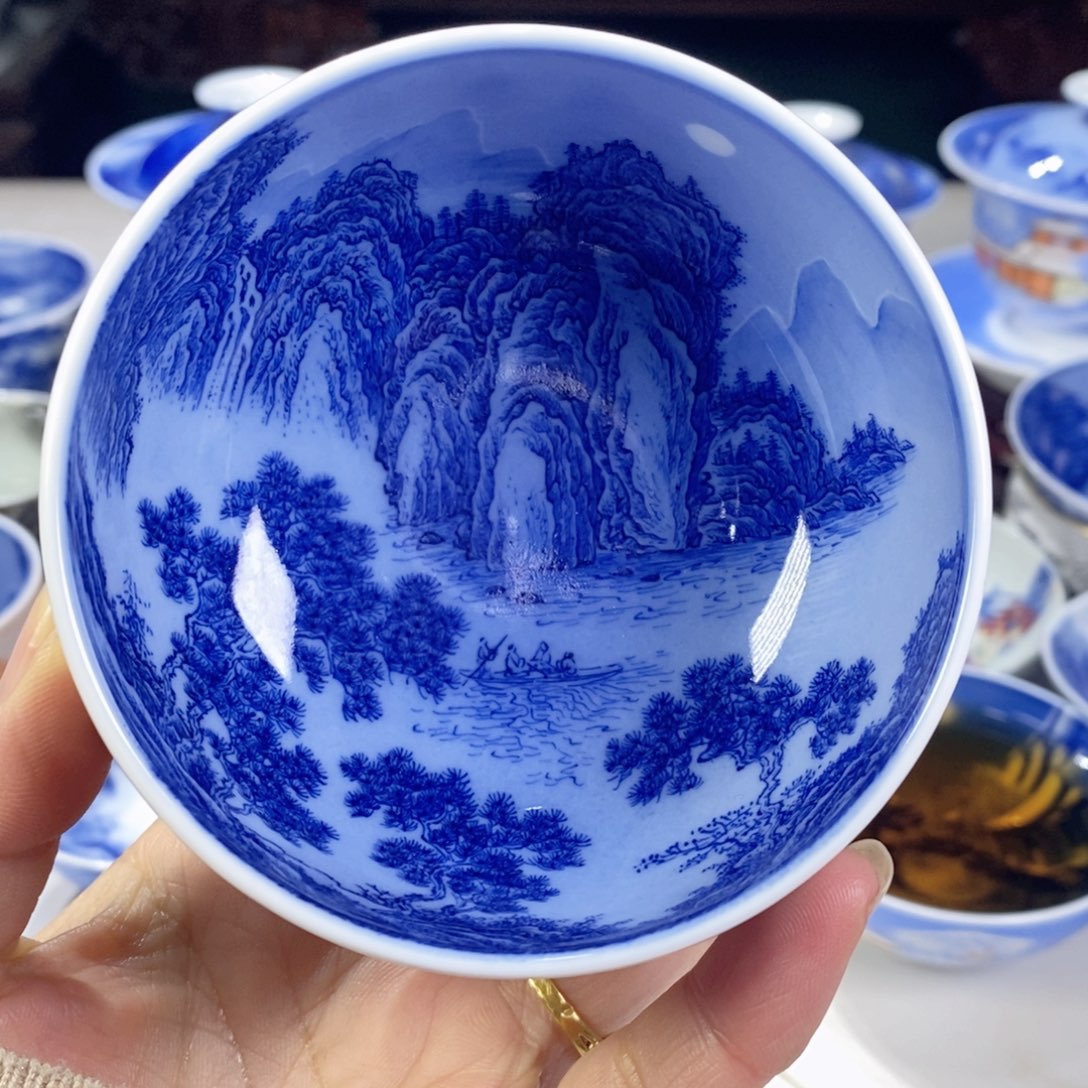 瓷片青花山水主人杯杯