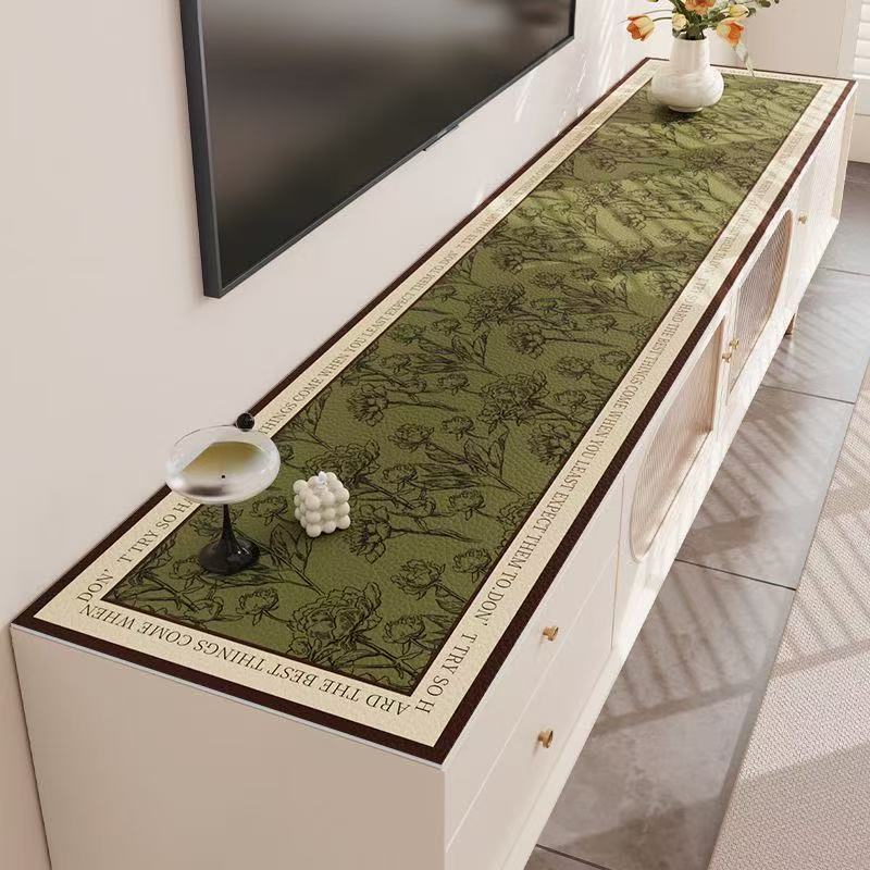 G16【60*200cm】清新绿花家用台面垫餐边柜酒柜防滑电视机柜高级感