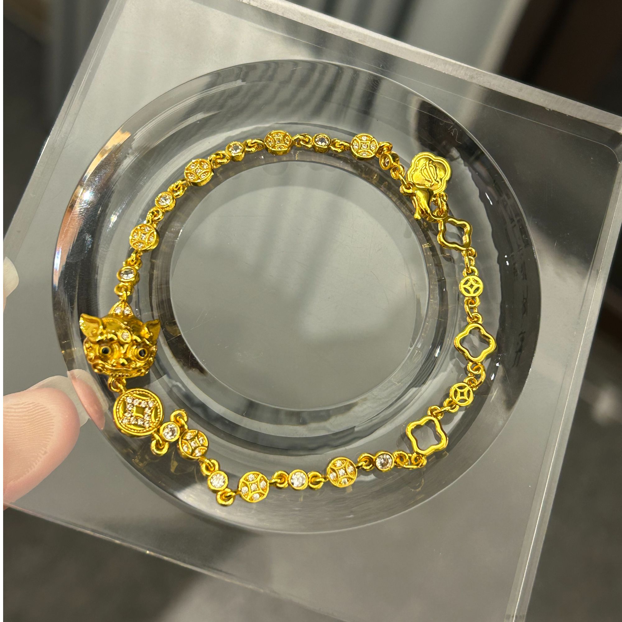 合金手链 小麒麟 闪闪金光 小水钻手链
