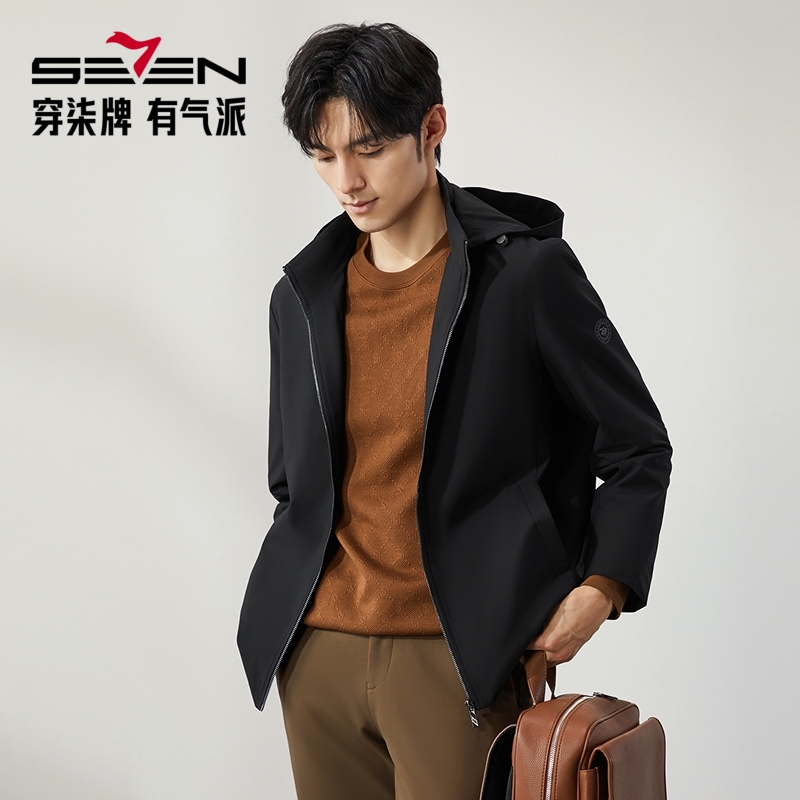 【防风夹克】柒牌男款休闲软壳拉链连帽夹克127K70140