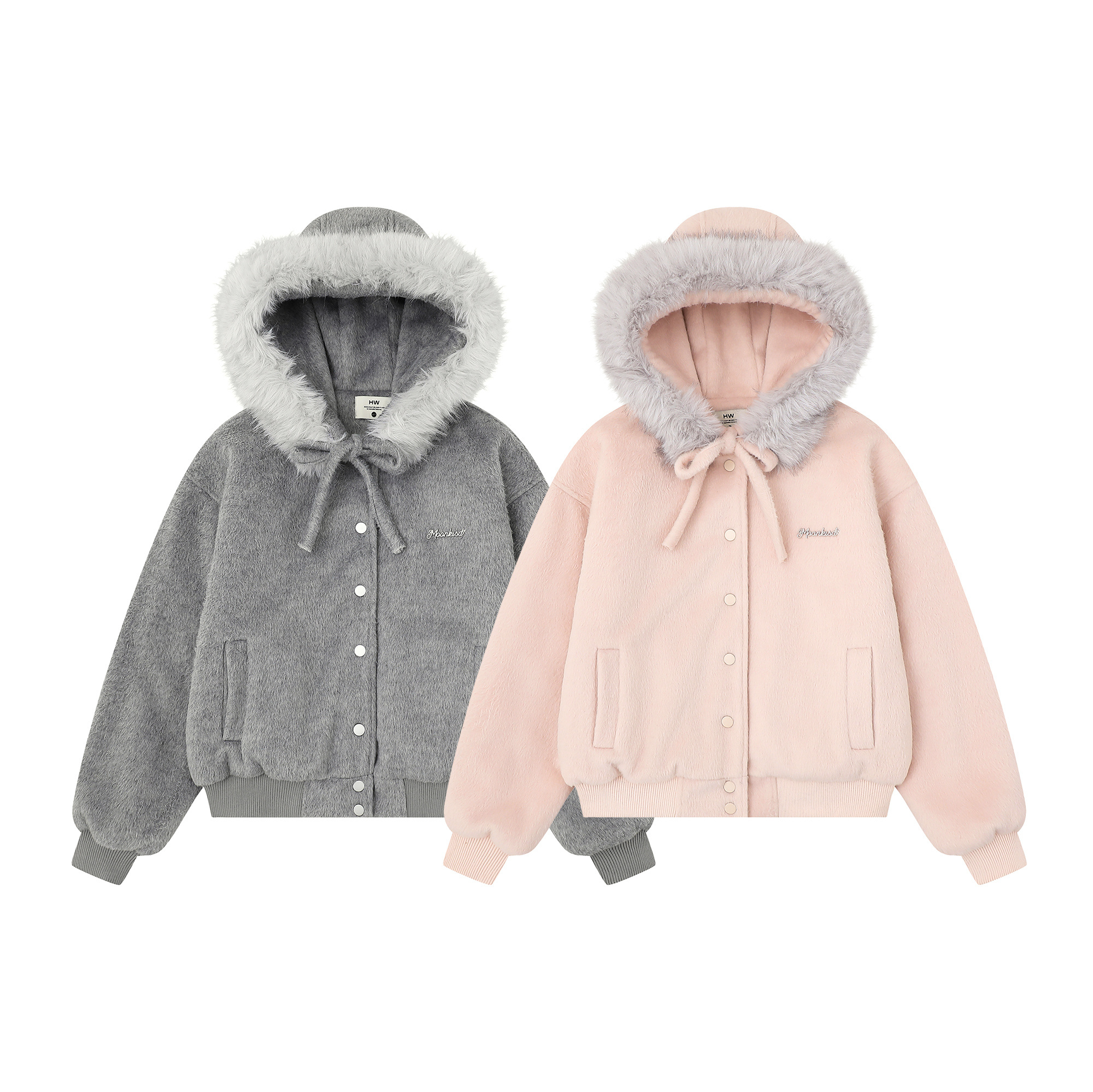 TOM潮 冬季氛围感连帽毛领短上衣夹棉加厚保暖毛毛外套百搭情侣