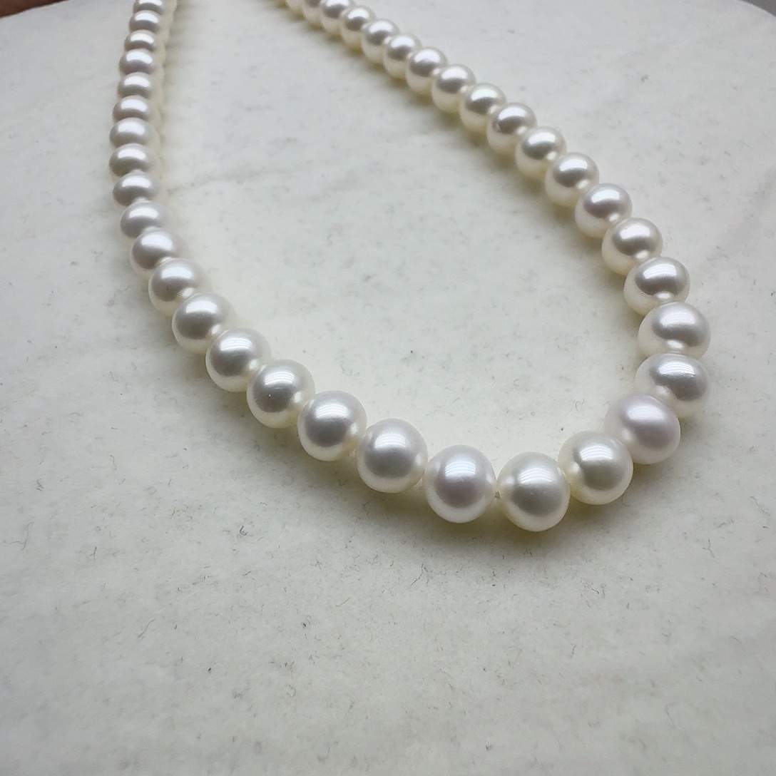 淡水珍珠颈饰银S925镶嵌7-8近正圆基本无瑕