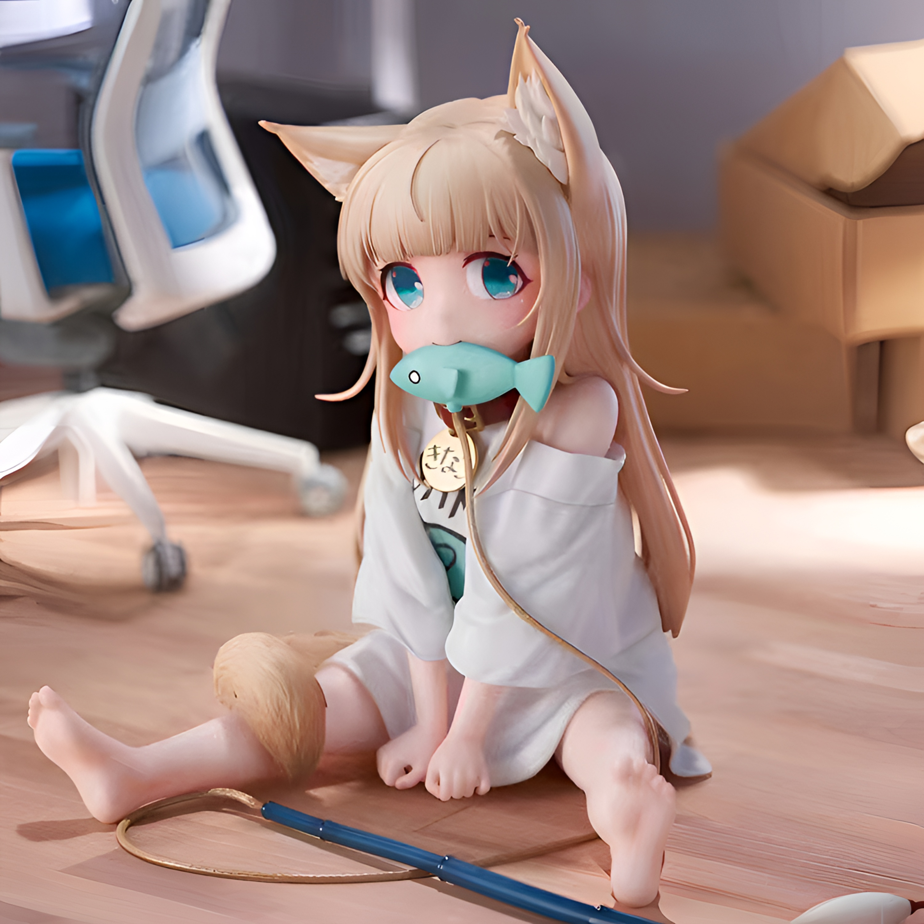 【猫吃小鱼】手机支架猫娘模型动漫美女桌面黄豆粉摆件女生生日礼物